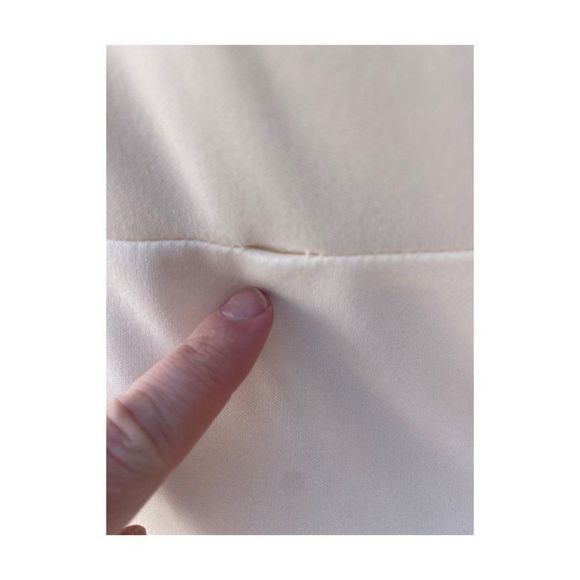 70s Ivory Maxi Dress Brown Ruffle Trim V Neck Flutter Cap Sleeve Oversize Collar - Picture 13 of 14